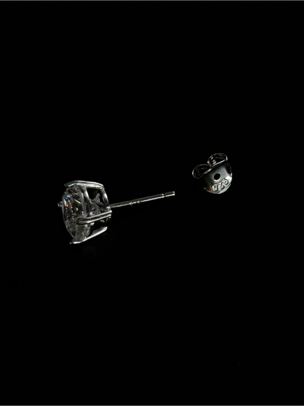 Sterling Silver Clear Cubic Zirconia Stud Earrings - Single Pair
